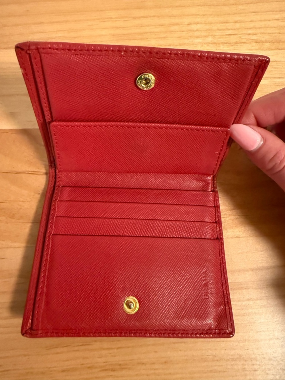 Prada Red Saffiano Leather Compact Wallet Card Holder with Gold Logo with Box - Picture 13 of 16